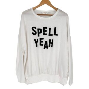 Fantastic Fawn White Spell Yeah Oversized Long Sleeve Sweatshirt size Small NWT